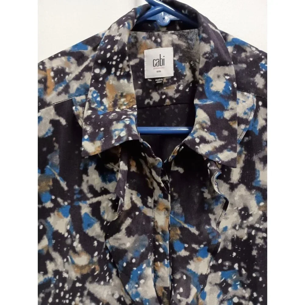 Cabi Womens Starry Nights Blouse Small Multi Ruffle Long Sleeve Chiffon #3066 - Picture 3 of 8